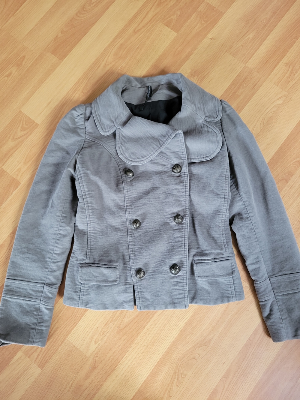 Womens Kaki-Gray Double-Breasted Peacoat Jacket